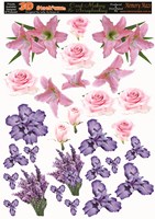 3d flowers Iris lilys and lavender makes several cards